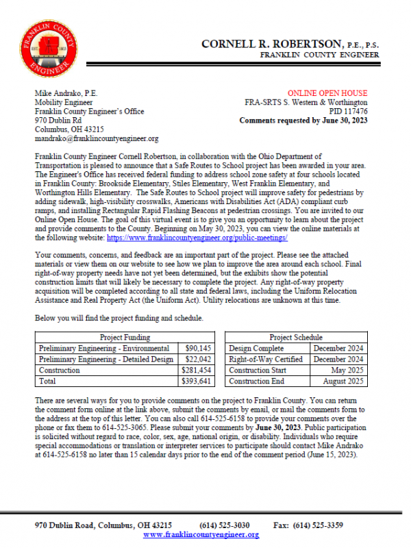 Public Meetings – Franklin County Engineer's Office